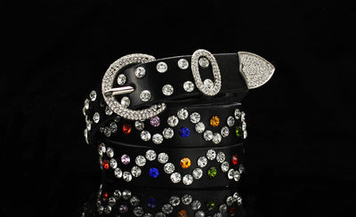 Women's Leather Belt Embellished With Rhinestones