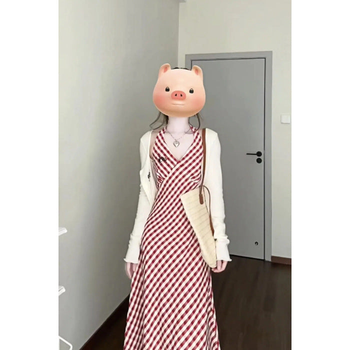 Retro Plaid Slimming Sense Of Design Dress