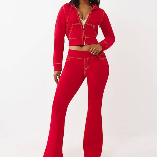 Stylish Casual Solid-color Hooded Cardigan Two-piece Set
