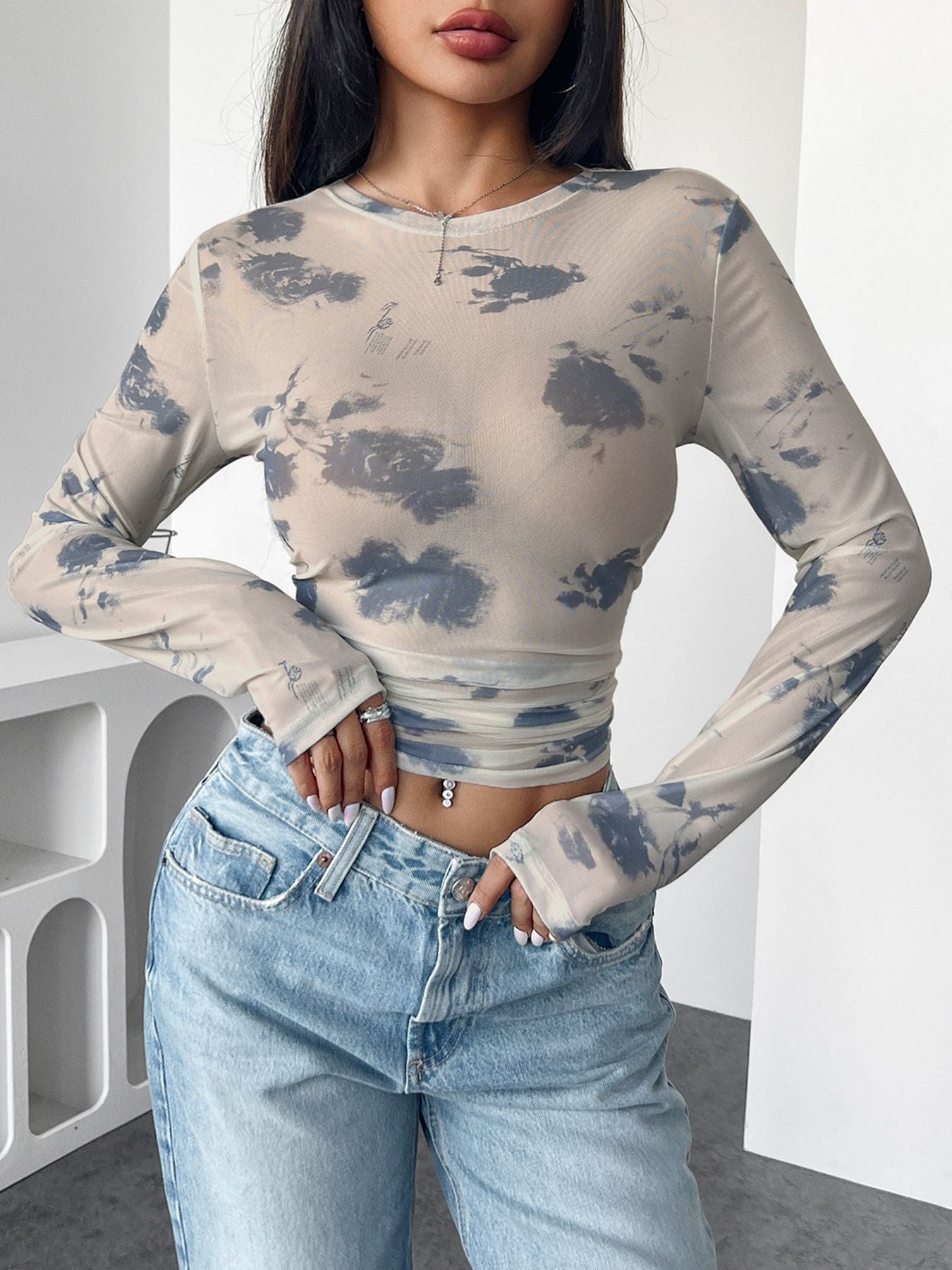 Women's Floral Mesh Printed Top