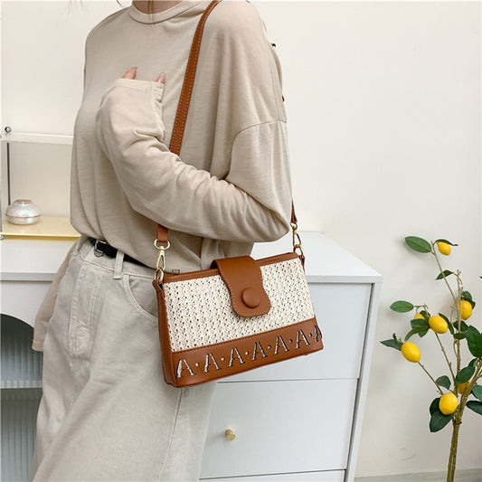 Summer Fashion Woven Female Niche Korean Style Advanced Texture Letters Hollow Shoulder Bag