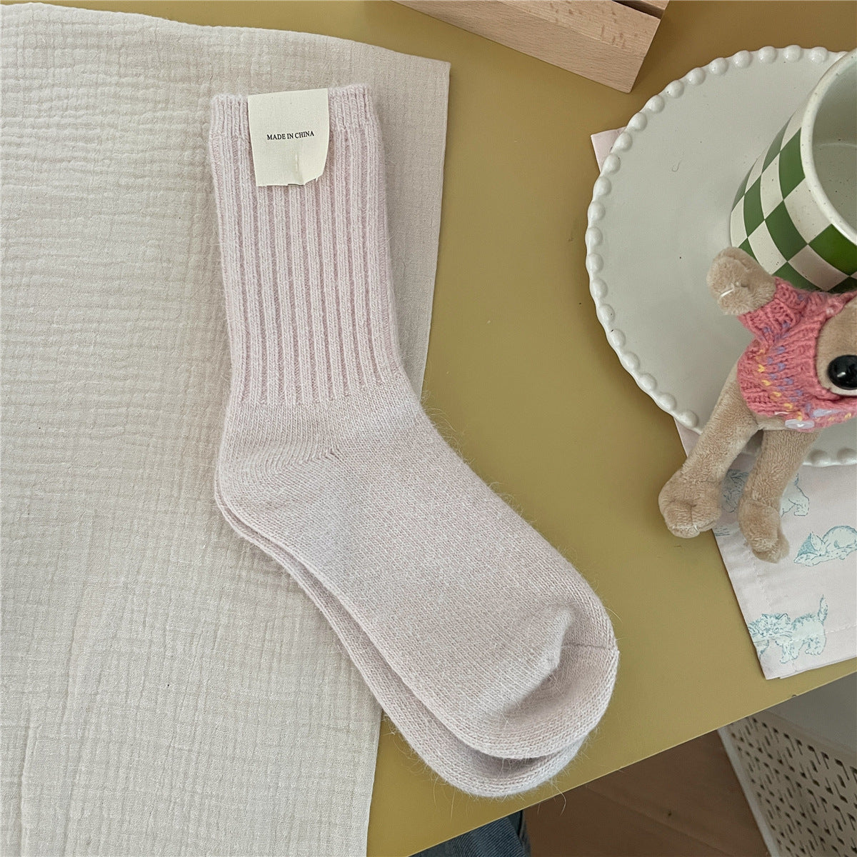 Solid-color Rabbit-fur Chunky Knit Thermal Socks