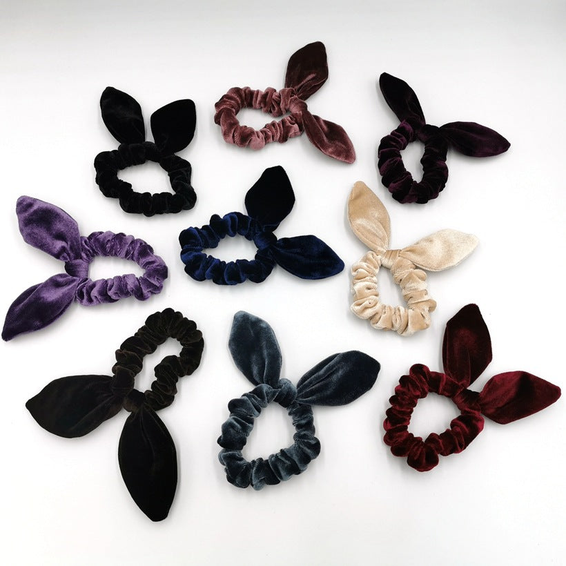 Simple Women's Gold Velvet Bunny Ear Hair Tie