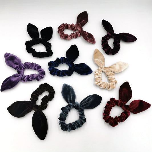 Simple Women's Gold Velvet Bunny Ear Hair Tie