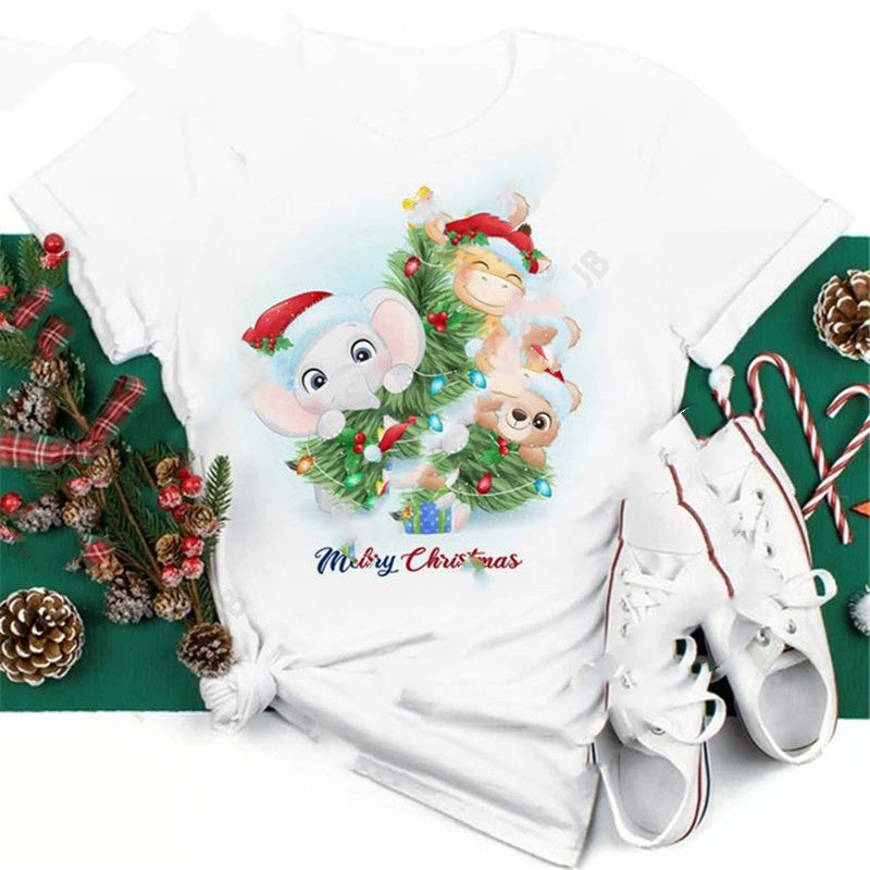 Christmas Penguin Owl Print Women's Black T-Shirt