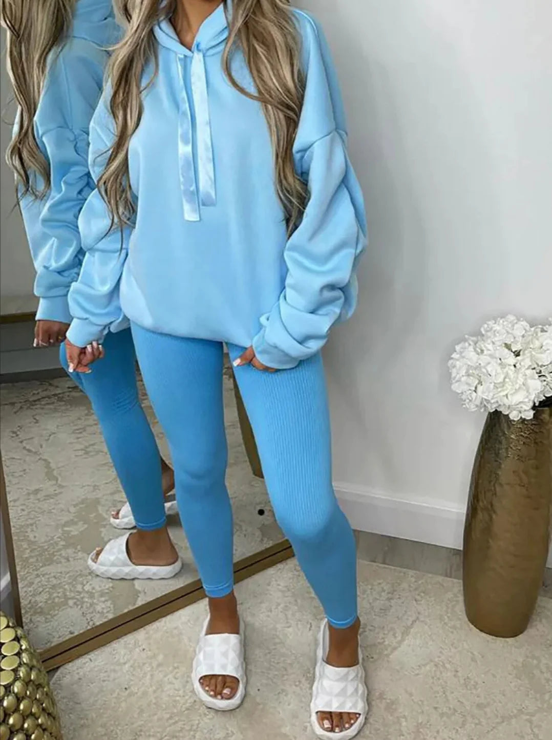 Dame Sweatshirt Med Lanternærmer Løs Hætte