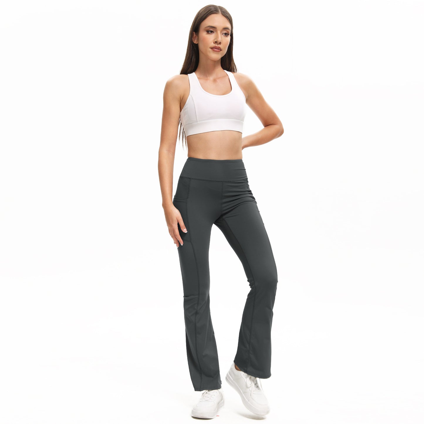 Hip-lifting Flared Yoga Pants With Side Pockets In A Workwear-inspired Style