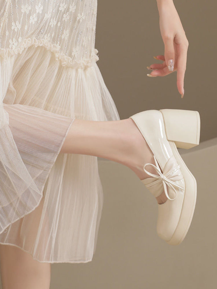 Women's Bow Tie Gentle Style Mary Jane High Heels