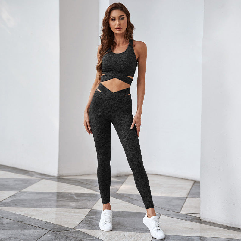 Damemode Ensfarvet Sportstøj Sæt Fitness Løb Elastisk Skinny Yoga Tøj