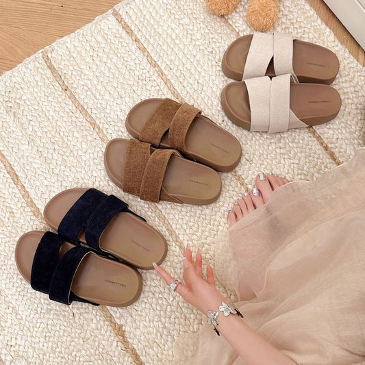 Trending Platform Birkenstock Slippers, Women's Summer Outdoor One-Strap Beach Slides, Minimalist Comfort Lazy Vacation Sandals