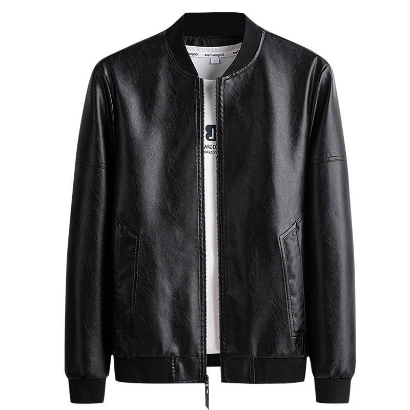 Men's Stand-up Collar Leather Jacket Colorblock PU Motorcycle Suit