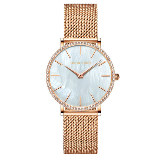 Full Stainless Steel Shell Chain Women's Diamond Shell Surface Quartz Watch