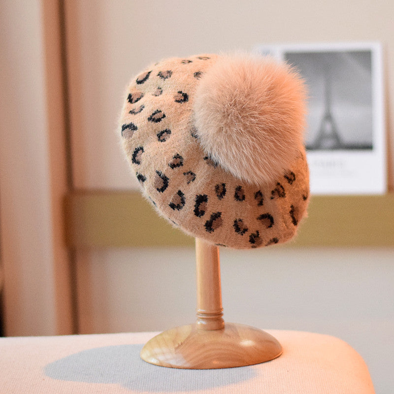 Retro minklignende uld all-match leopard hat mode