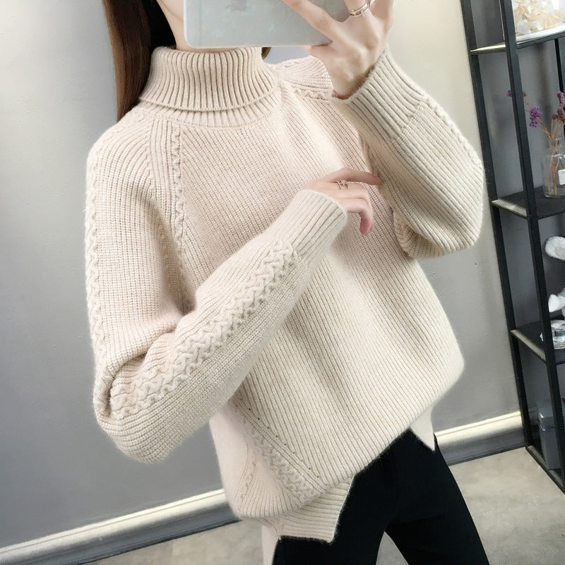 Hemp Pattern High Neck Thickened Keep Warm Inner Match Sweater Knitted Bottoming Shirt Long Sleeve