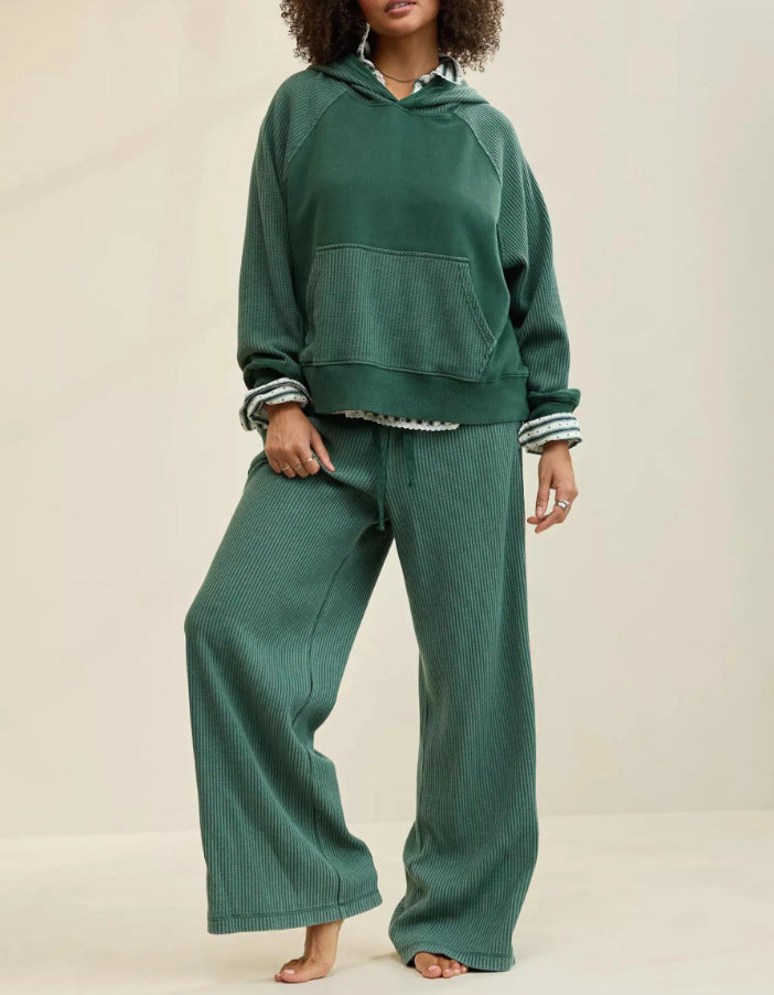 Hooded Top And Wide-leg Pants Two-piece Set