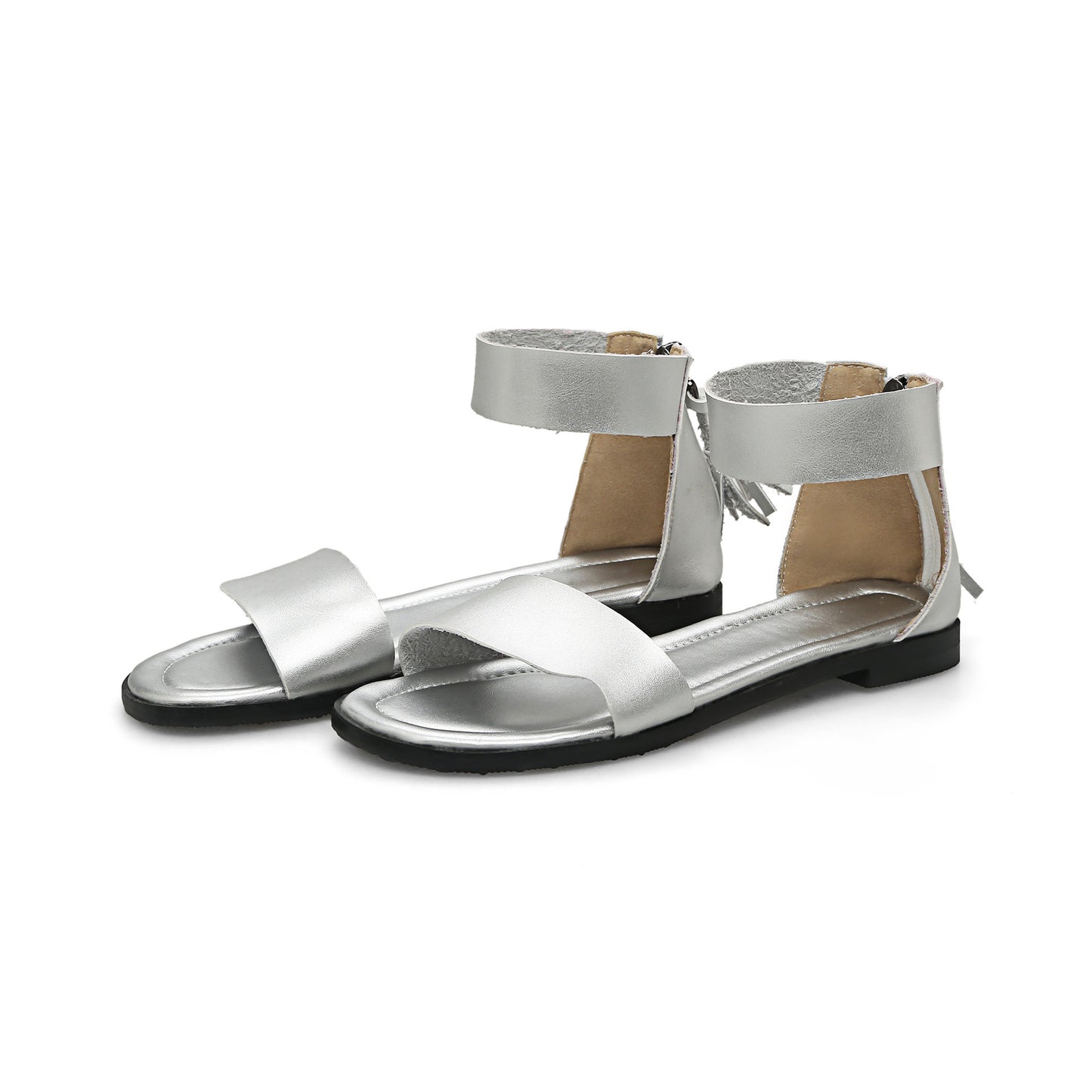 College Style Low-heel Square Heel Zipper Casual Sandals