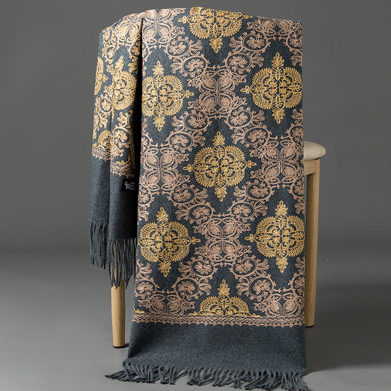 Ethnic-style Faux Cashmere Embroidered Shawl Scarf