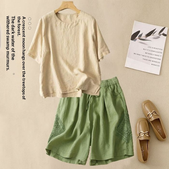 Loose Casual Elastic-waist Shorts Fashion Set