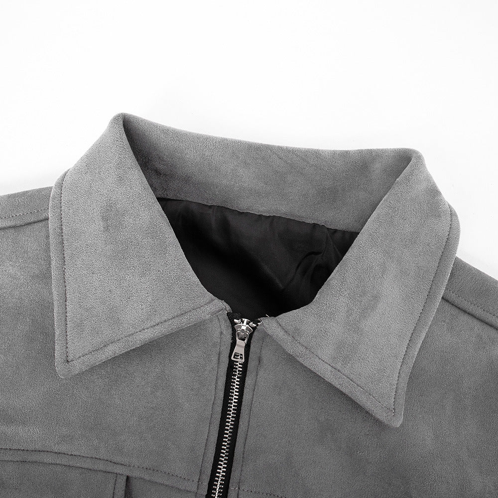 High Street Multi-pocket Workwear Autumn And Winter Loose Zipper Casual Men's Solid Color Polo Collar Jacket