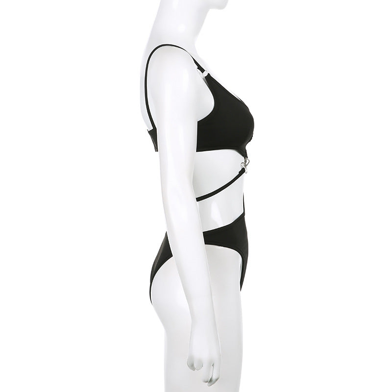 Irregular Hole Hollowed-out Slim Fitting Sling One-piece Top