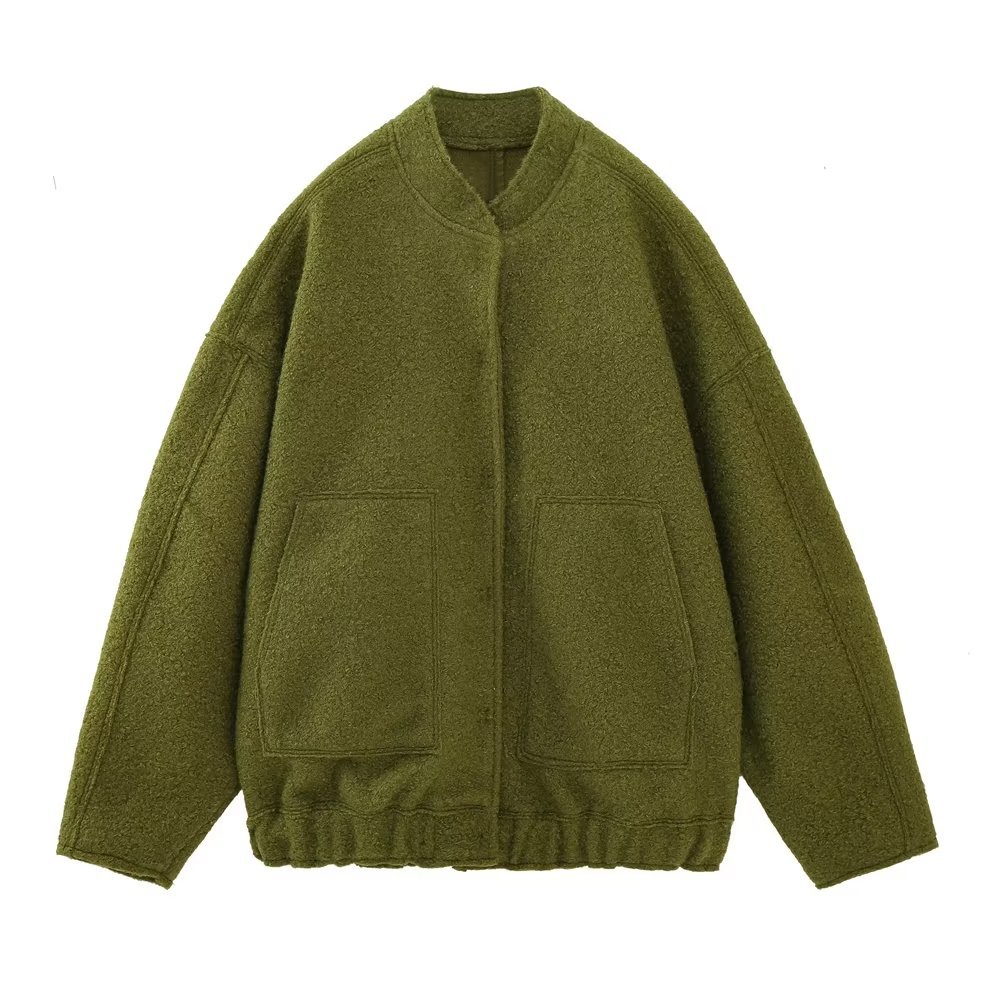 Women's Pocket Loose Bomber Jacket Coat