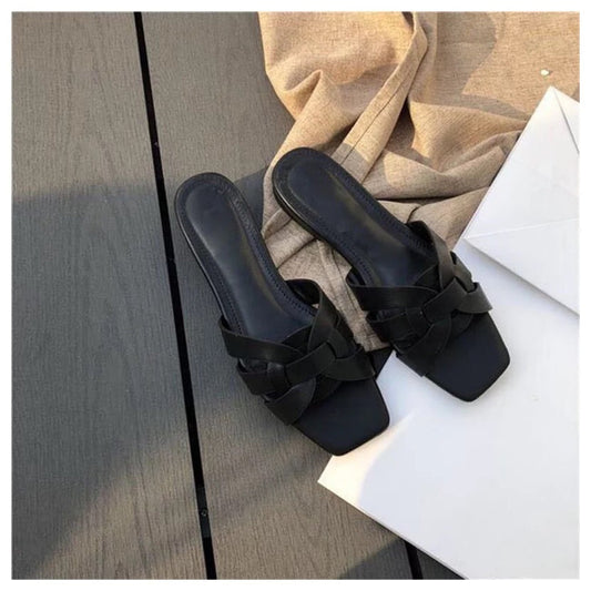 Flat Bottom, Square Head Casual Hollow Beach Shoes, Foreign Trade Women's Slippers