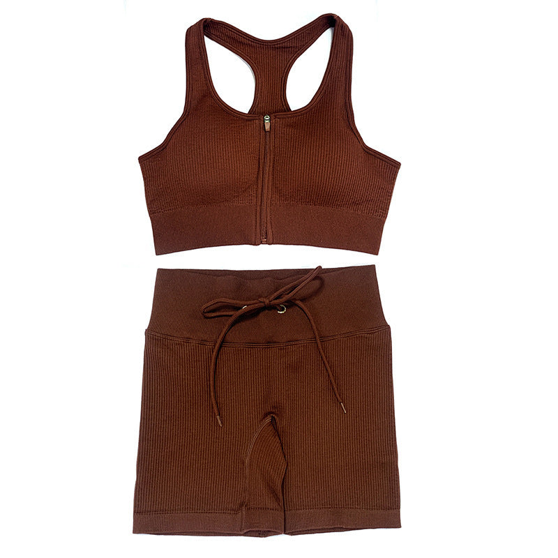 Seamless Yoga Suit Threaded Vest Short Sleeve Shorts Two-piece Suit