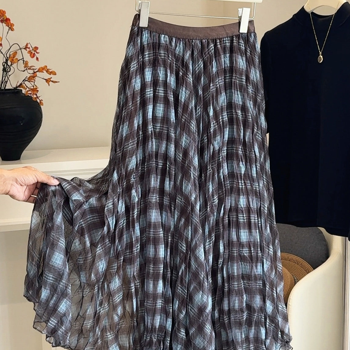 High-waisted Draping Pleated Loose-fit Skirt For Women