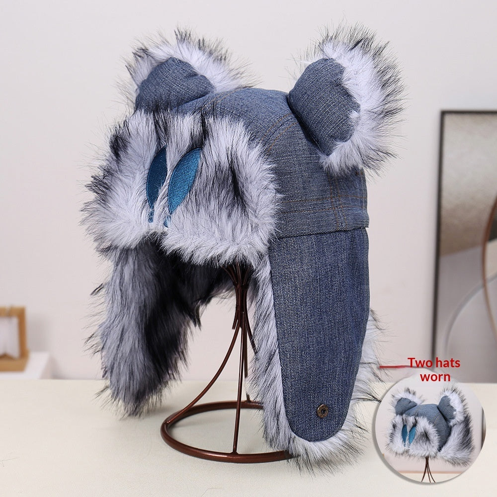 Stylish Versatile Denim Earflap Hat With A Chic Textured Feel And Cozy Fleece Lining