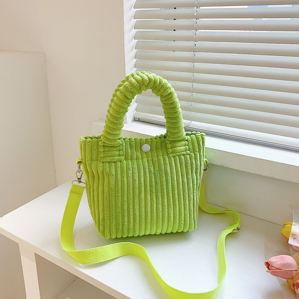 Niche Corduroy Bucket Bag Plush Crossbody