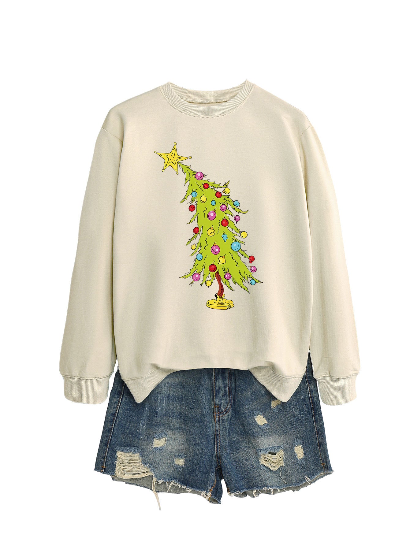 Femtakket stjerne grønne juletræ moderigtig sweater til kvinder
