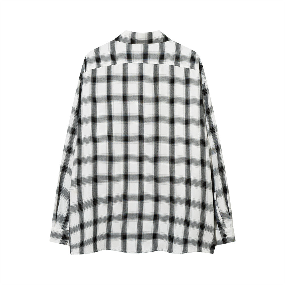 Color Matching Plaid Long Sleeve Shirt Men's Autumn