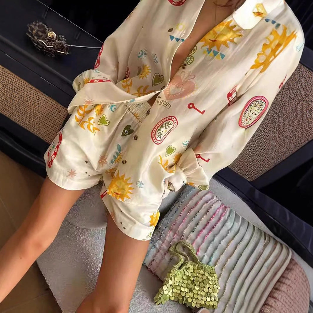 Womens Printed Vacation Shirt Set