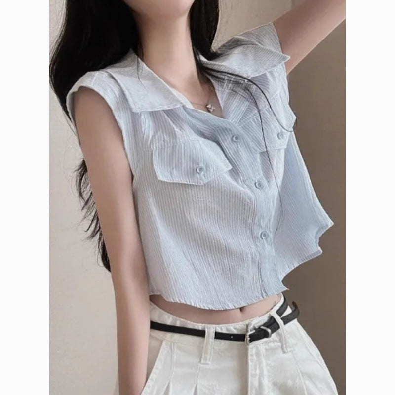 Chic sommer elegant vest med flagrende ærmer shirt vest frakke