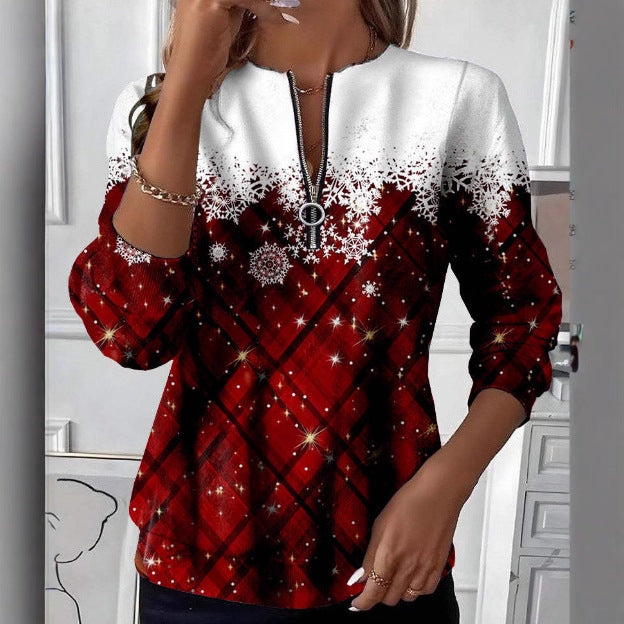 Long Sleeve Women's T-Shirt Halloween Christmas Print Sweatshirt Casual Sweater Top