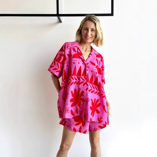 Fashion Casual All-matching Printed Cardigan Shirt Collar Suit Women