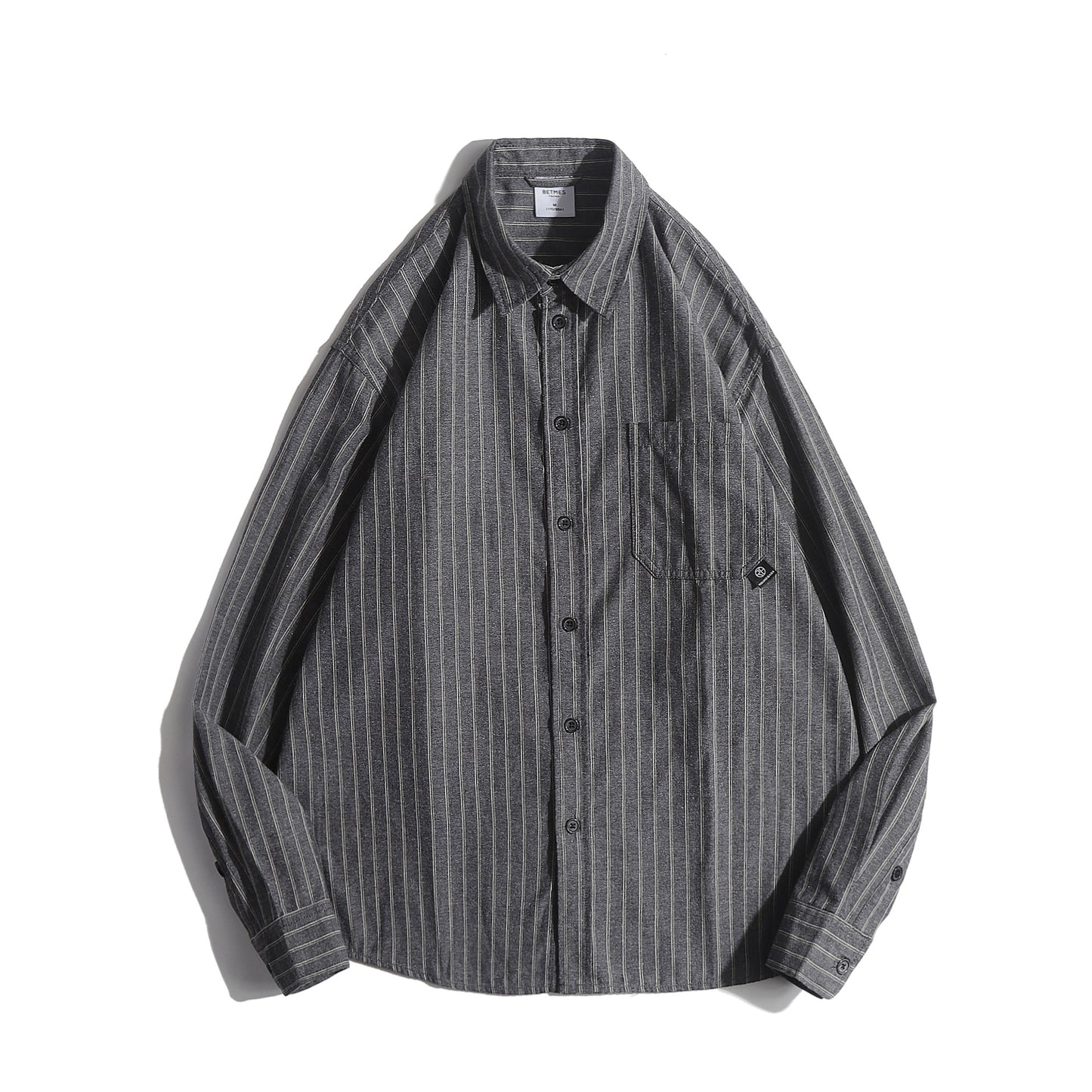 Retro Casual Loose Striped Men's Lapel Long Sleeve Shirt