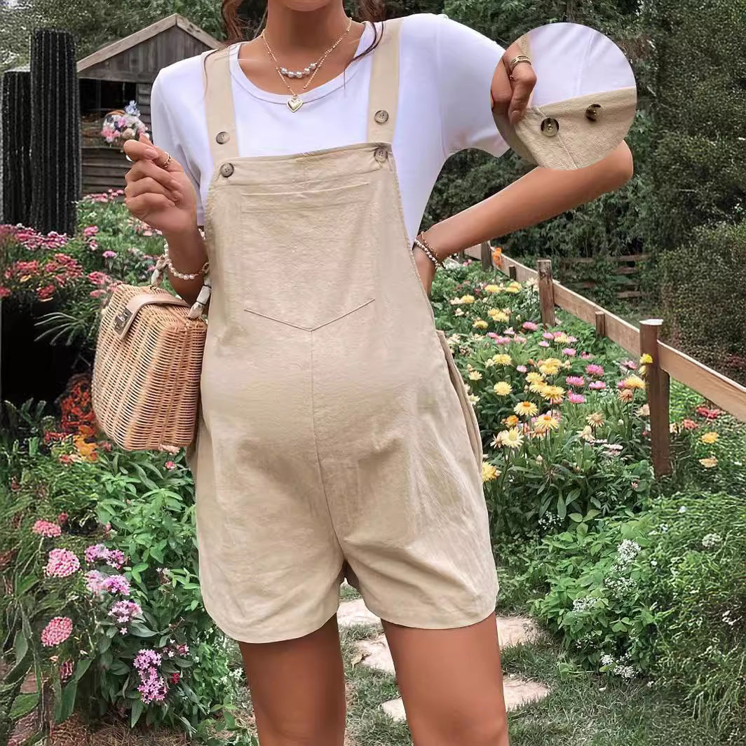European And American Solid Color Suspender One-piece Shorts With Adjustable Waist