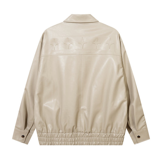 Solid Color PU Leather Coat Men