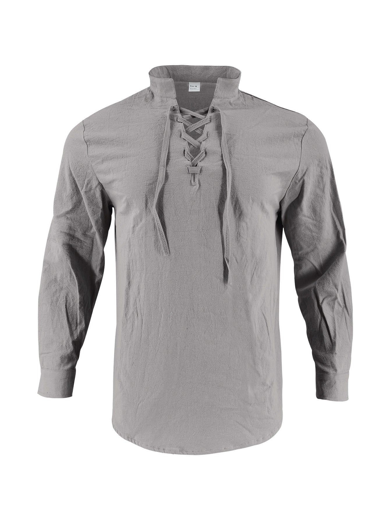 Long-sleeve Cotton-linen Open-chest Drawstring Shirt Men's Shirt Polo Shirt