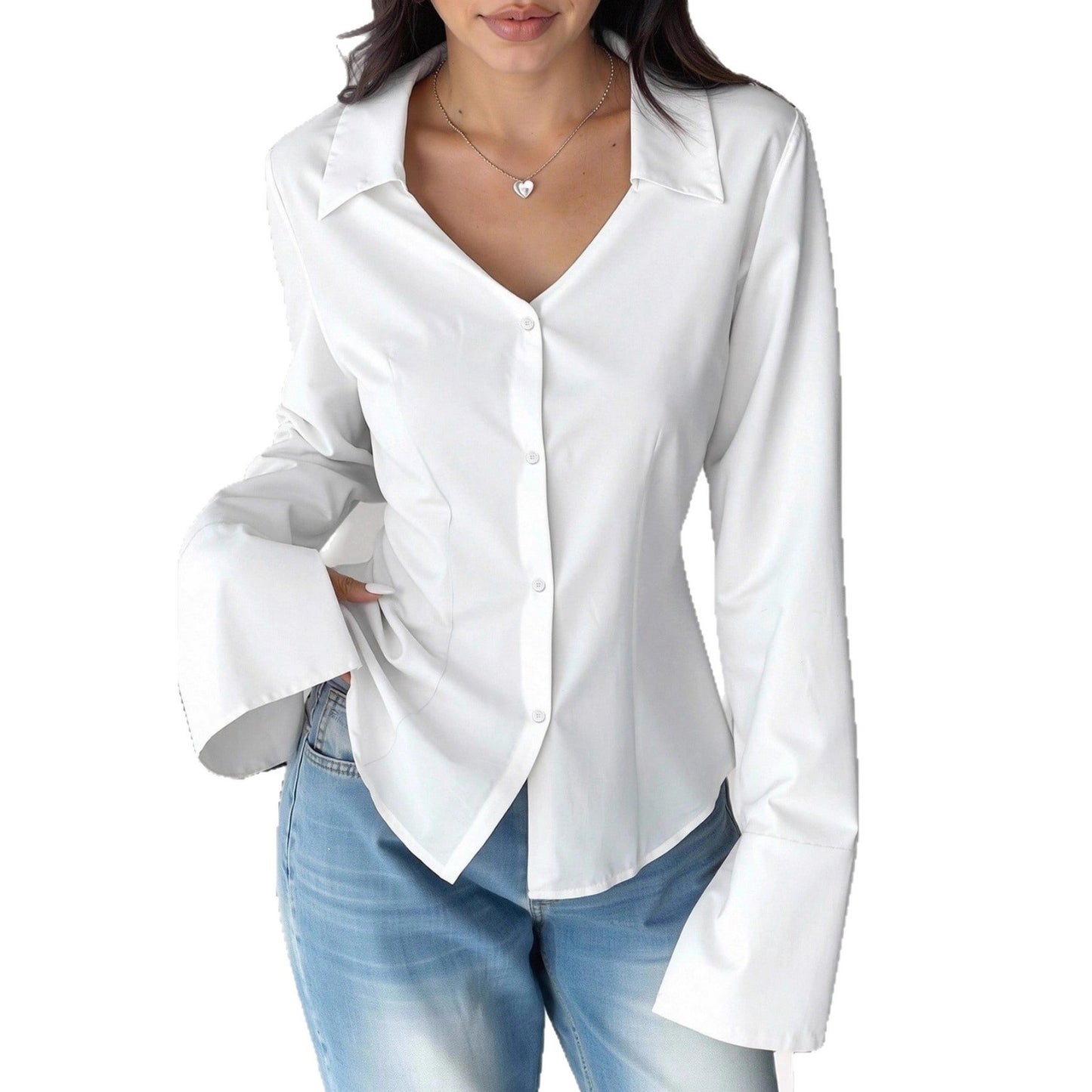 French Slim Fit Waist-tight Bandage Dress V-neck Shirt