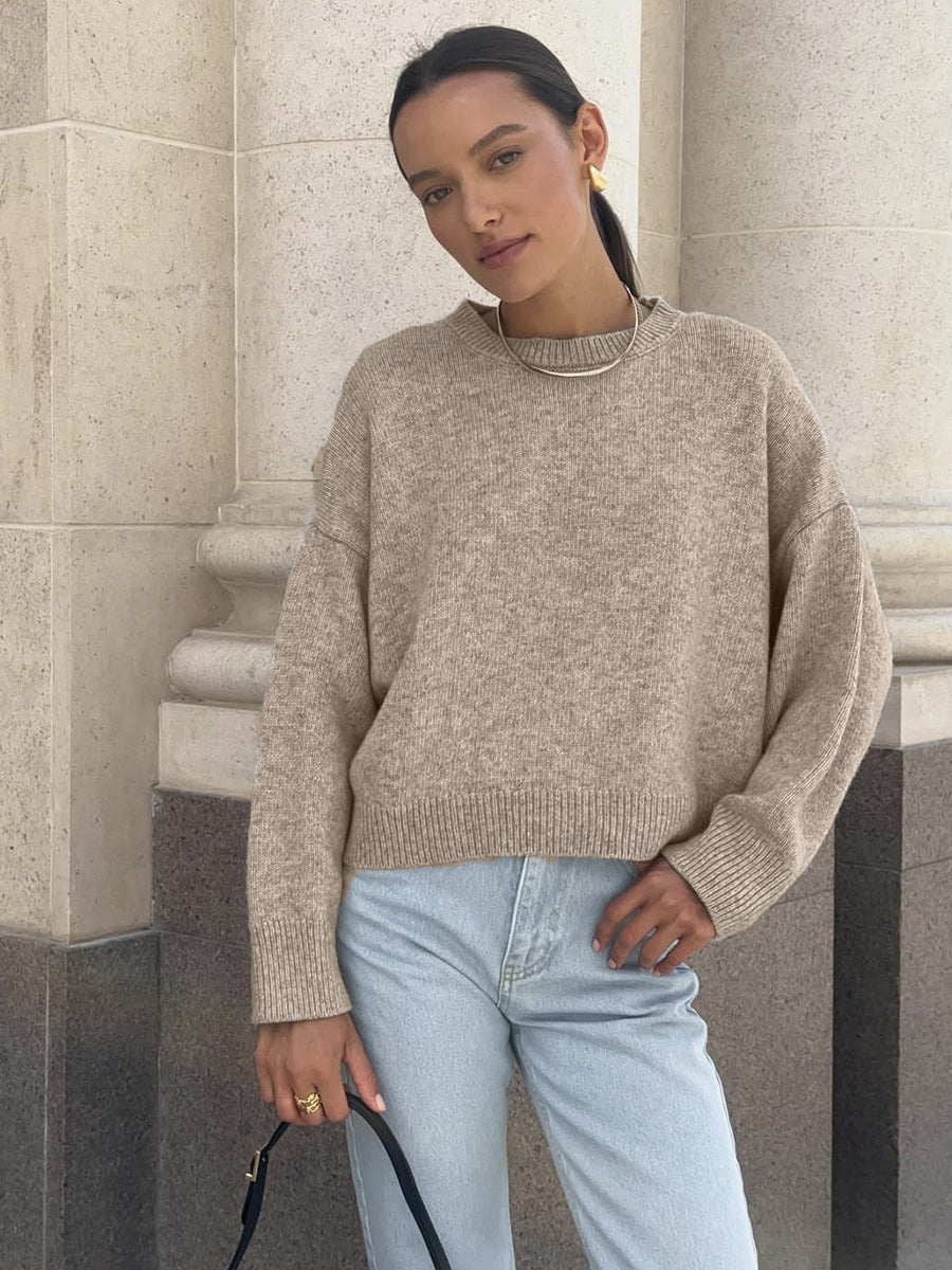 Thick Short Round Neck Solid Color Sweater For Women
