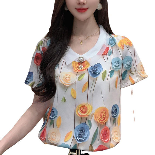 Versatile Organza White Collar Breathable Thin And Comfortable T-shirt