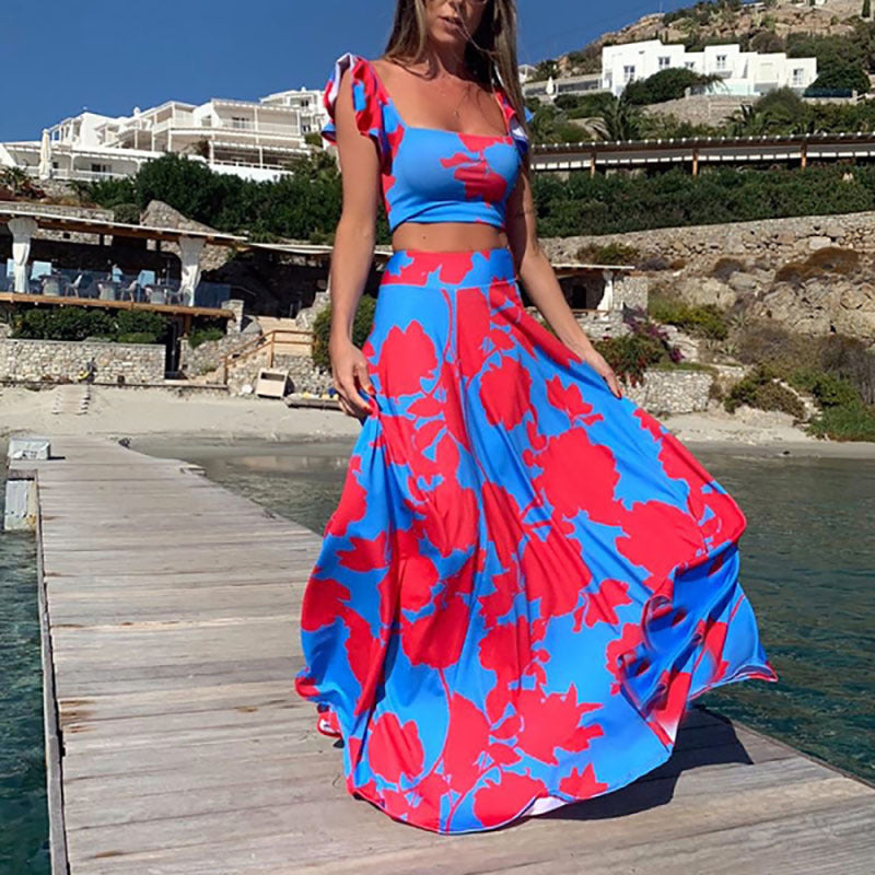 Flower Sleeveless Dress Two Piece Set