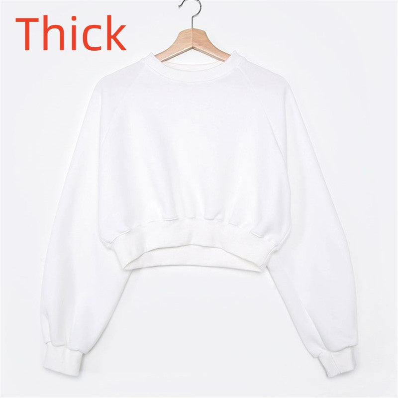 Round Neck Waist Trimming High Waist Short Sweatshirt