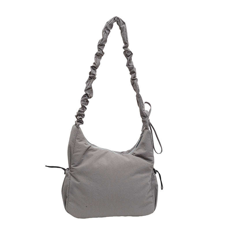 Dametaske med bindebånd, rynker og flæser – Bærbar skuldertaske/crossbody