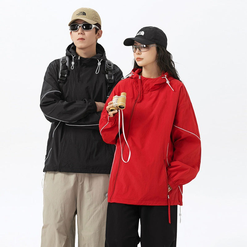 Oblique Zipper Design Solid Color Sun Protection Clothing Hooded