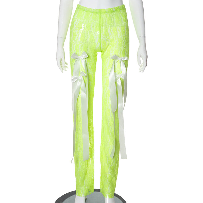 Lace See Through Bow Trousers