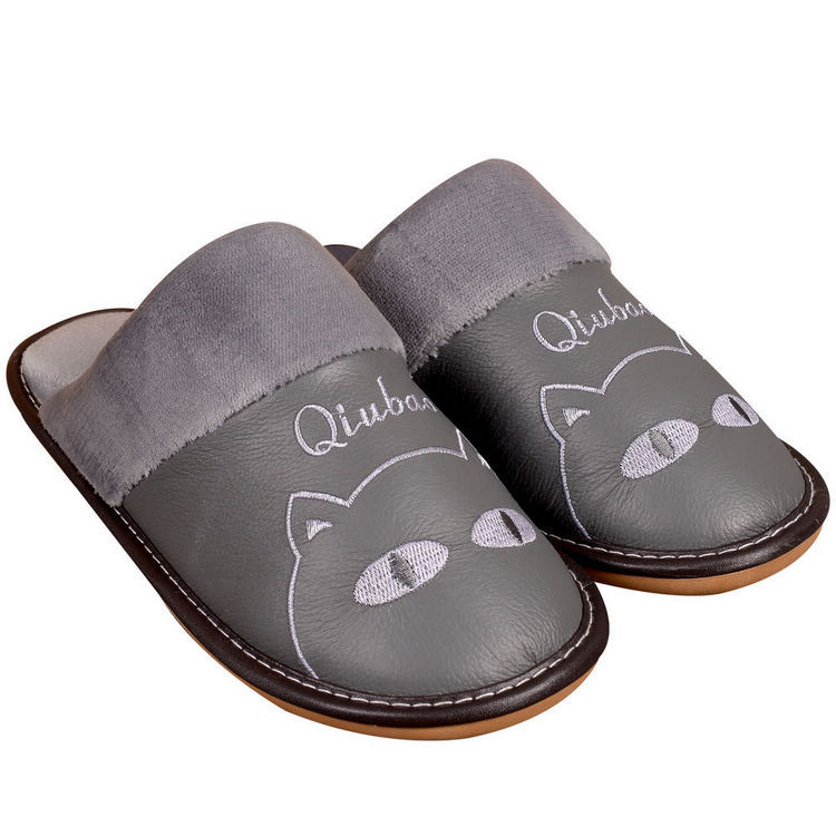 Warm Cotton Slippers For Couples Parent-child Non-slip Leather And Wool Slippers