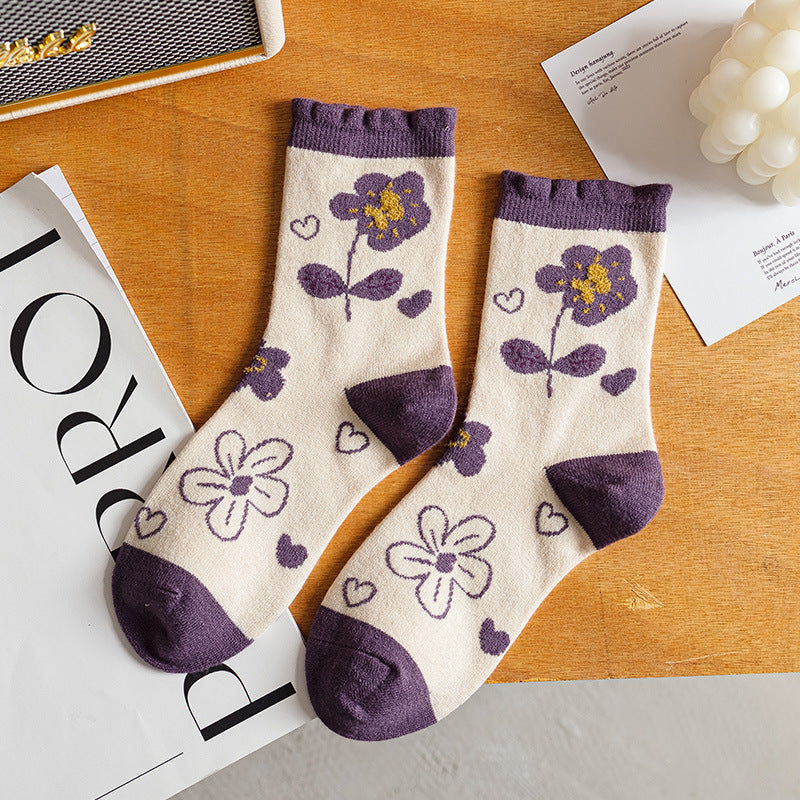 Purple Socks Women's Wool Cute College Style Warm